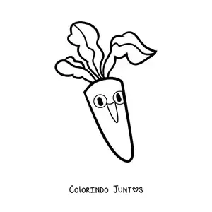 Desenho para colorir de uma cenoura animada com folhas