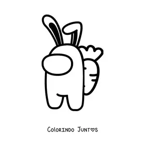 Desenho para colorir de um tripulante de Among Us vestido de coelho com cenoura