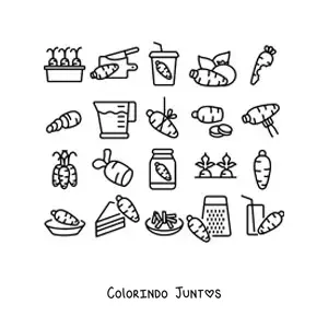 Desenho para colorir de várias formas de comer cenoura