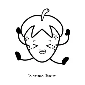 Desenho para colorir de um morango animado pulando com os olhos fechados