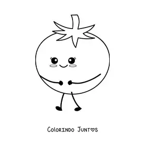 Desenho para colorir de um tomate kawaii animado tímido