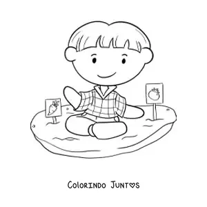 Desenho para colorir de um menino plantando tomate e cenoura