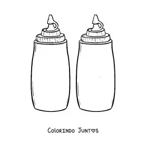 Desenho para colorir de um recipiente de molho de tomate ao lado de um de mostarda