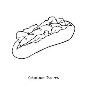 Desenho para colorir de um cachorro-quente com alface