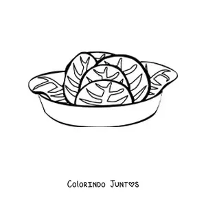 Desenho para colorir de um prato com salada de alface