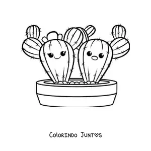 Desenho para colorir de um casal de cactos kawaii
