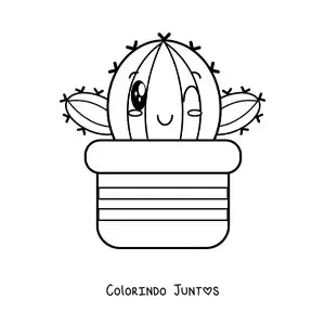Desenho para colorir de um cacto kawaii em um vaso
