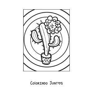 Desenho para colorir de um cacto com uma flor