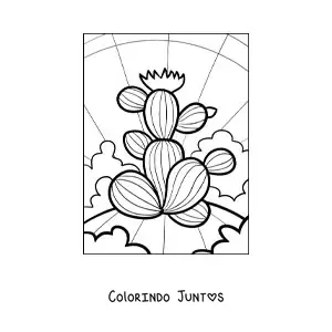 Desenho para colorir de um cacto grande com uma flor