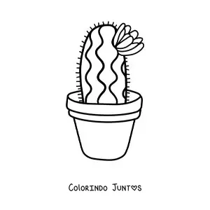 Desenho para colorir de um cacto fofo com uma flor em um vaso