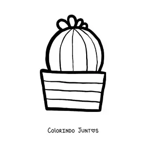 Desenho para colorir de um cacto pequeno com uma flor