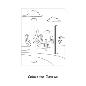 Desenho para colorir de três cactos no deserto
