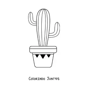 Desenho para colorir de um cacto com linhas em um vaso