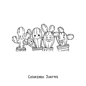 Desenho para colorir de vários cactos kawaii animados