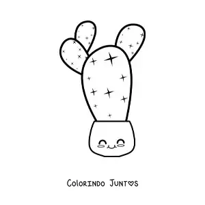 Desenho para colorir de um cacto em um vaso kawaii