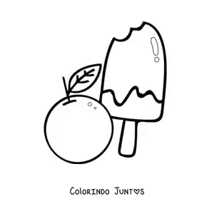 Desenho para colorir de um picole ao lado de uma laranja