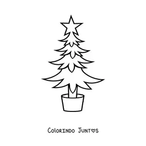 Desenho para colorir de um pinheiro decorado com uma estrela em um vaso