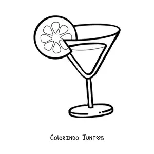 Desenho para colorir de um coquetel decorado com uma rodela de laranja