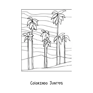Desenho para colorir de um deserto com palmeiras