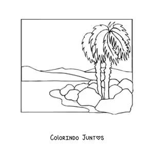 Desenho para colorir de duas palmeiras no deserto
