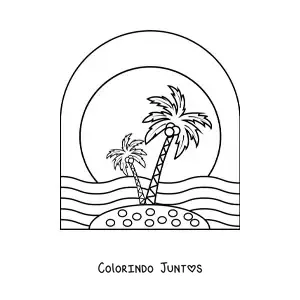 Desenho para colorir de duas palmeiras em uma ilha