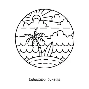 Desenho para colorir de uma ilha com uma palmeira