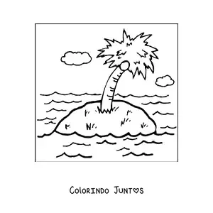Desenho para colorir de uma palmeira em uma ilha