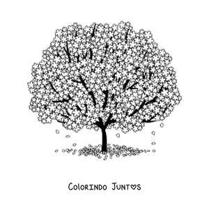 Desenho para colorir de uma cerejeira em flor