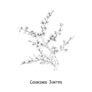 Desenho para colorir de um galho de cerejeira realista