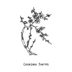 Desenho para colorir de uma cerejeira com flores