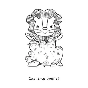 Desenho para colorir de um arbusto e um leão animado