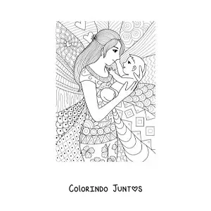 Desenho para colorir de uma mamãe com seu bebê