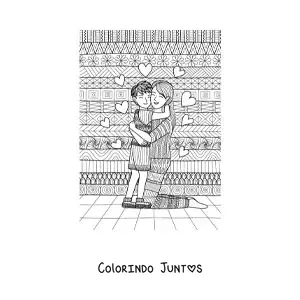 Desenho para colorir de uma criança abraçando a sua mãe