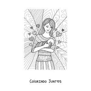 Desenho para colorir de uma mãe com um bebê no colo