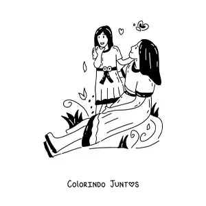 Desenho para colorir de uma mamãe ao lado de sua filha