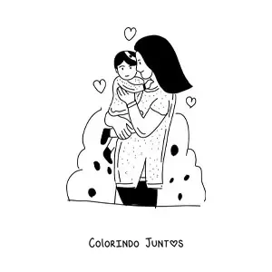 Desenho para colorir de uma mamãe com um bebê no colo
