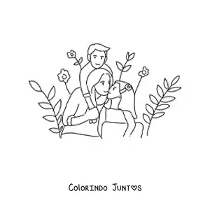 Desenho para colorir de uma mamãe e seus dois filhos