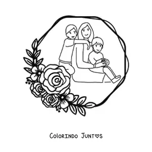 Desenho para colorir de uma mamãe com seus dois filhos