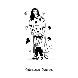 Desenho para colorir de uma mamãe ensinando o seu filho a andar