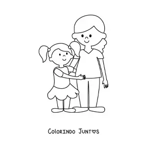 Desenho para colorir de uma mamãe ao lado de uma menina