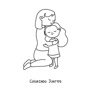Desenho para colorir de uma mamãe e sua filha abraçadas