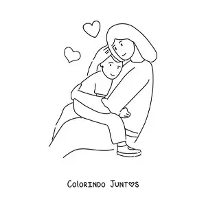 Desenho para colorir de uma mamãe abraçando o seu filho