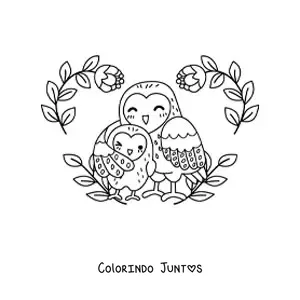 Desenho para colorir de uma mamãe coruja com seu filhote