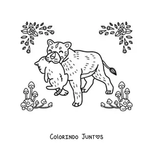 Desenho para colorir de uma mamãe leoa com seu filhote