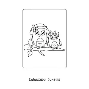 Desenho para colorir de uma mamãe coruja com seu filhote