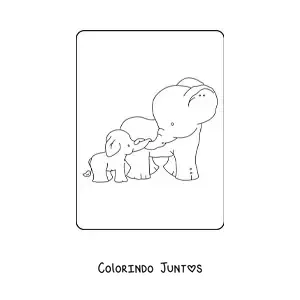Desenho para colorir de uma mamãe elefanta com seu filhote