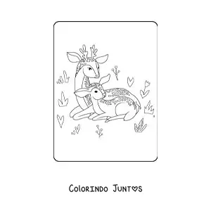 Desenho para colorir de uma mamãe cervo com seu filhote