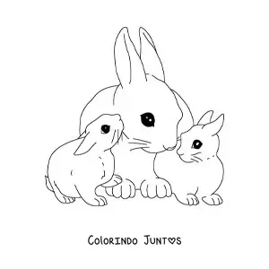 Desenho para colorir de uma mamãe coelha com seus filhotes