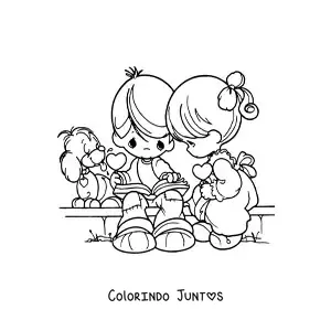 Desenho para colorir de um casal de crianças no Dia dos Namorados