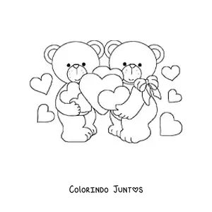 Desenho para colorir de um casal de ursos apaixonados no Dia dos Namorados